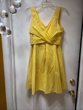 Nine West Yellow Eyelet Sleeveless Fit-and-Flare Dress